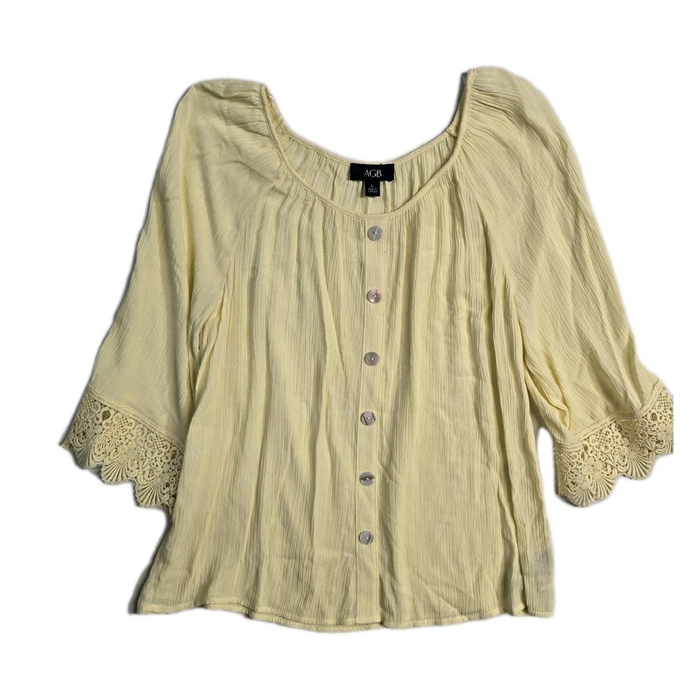 AGB Women's  Blouse Crochet  Sleeves  Yellow  Large